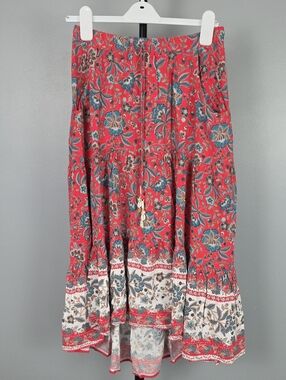 Iris Maxi Boho High Low Floral Flowy Skirt, Size 10